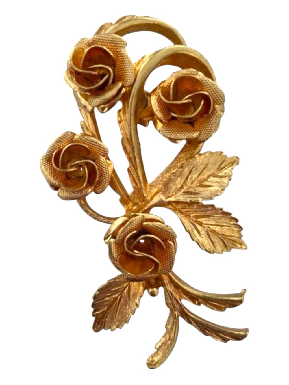 Vintage Gold-Tone Rose Bouquet Brooch Pin Floral Design Elegant Jewelry 2.5 Inch